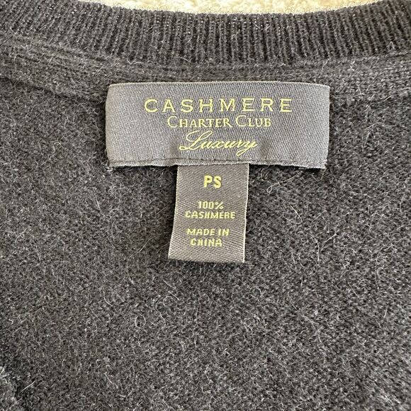 Charter Club Cashmere Sweater Size Petite Small Black V-Neck Pullover - Picture 4 of 8